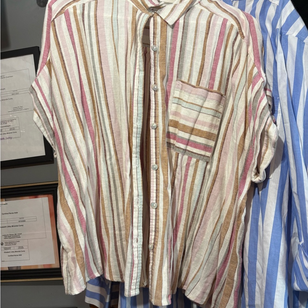 Maurices Pink and Brown Striped Button Down Shirt
